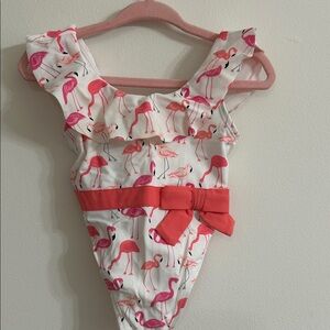 Girls Flamingo Print One-Piece Swimsuit with Coral Bow Janie and Jack